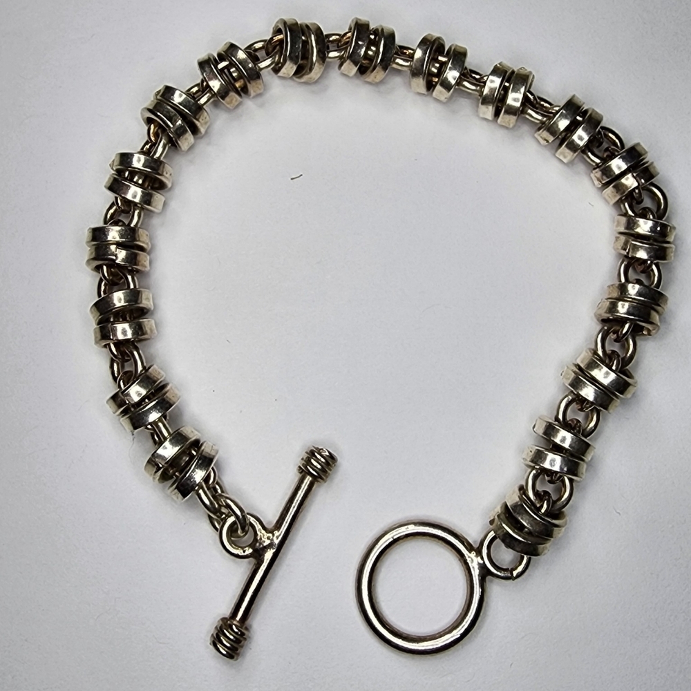Sterling Silver Round Link Toggle Bracelet Signed CII